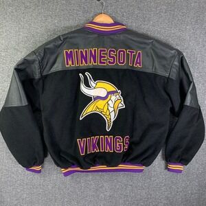 Minnesota Vikings Leather Jacket Men XL Insulated Varsity Bomber Retro